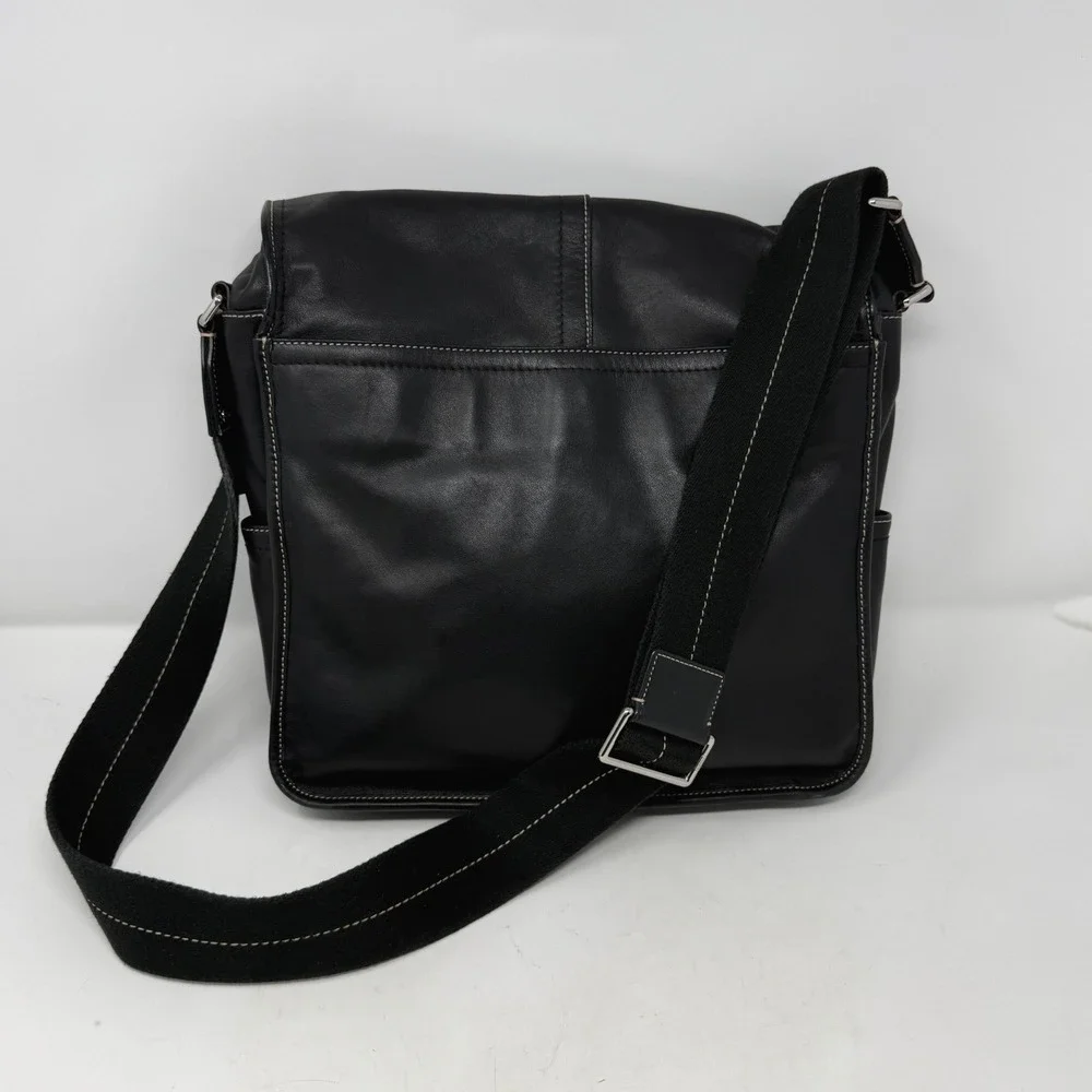 Coach Transatlantic Map Messenger Bag Black Leather F70105 Mens Large Crossbody
